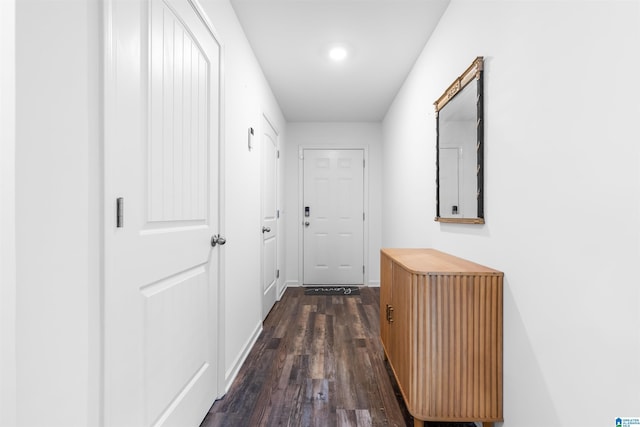 hallway with dark wood-type flooring