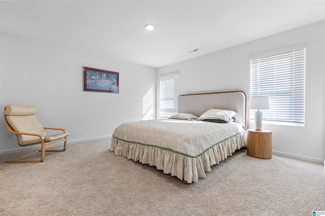 carpeted bedroom with multiple windows