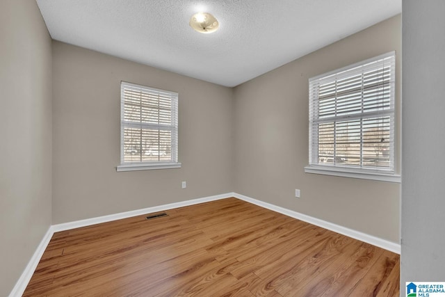 empty room with hardwood / wood-style floors, a textured ceiling, and a wealth of natural light