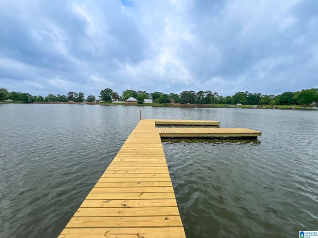 view of dock with a water view