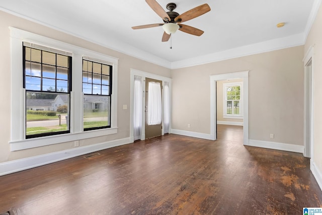 interior space featuring dark wood-type flooring and ceiling fan