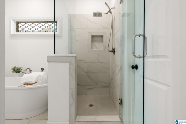 bathroom with plus walk in shower