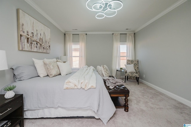 bedroom featuring crown molding and carpet floors