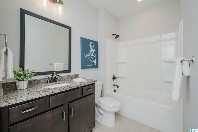 full bathroom featuring tile patterned flooring, vanity, toilet, and shower / bath combination