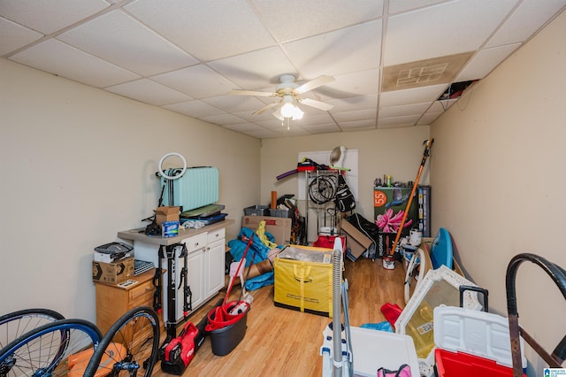 storage room featuring ceiling fan