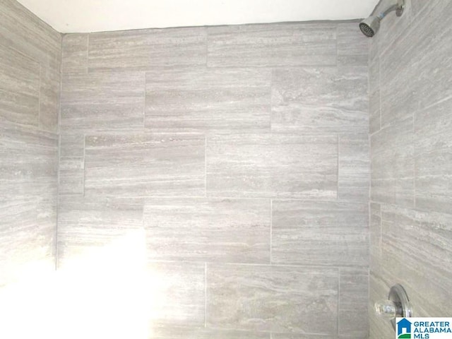 interior details featuring a tile shower