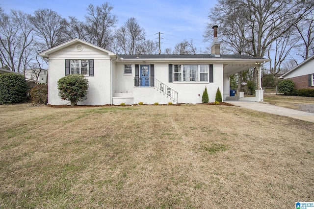 872 Alford Ave, Hoover, AL 35226 - single story home featuring a carport, a front lawn, brick siding, a chimney, and concrete driveway