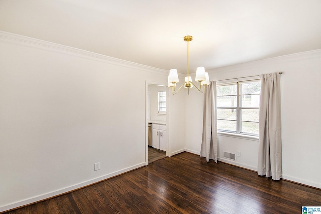 unfurnished dining area featuring visible vents, dark wood finished floors, and baseboards