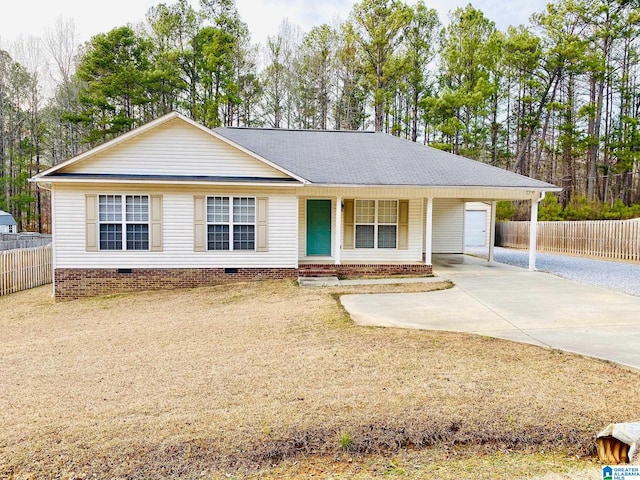 ranch-style home featuring a carport