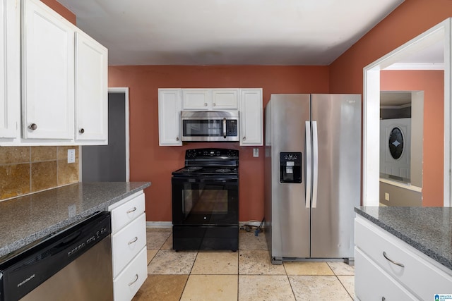 kitchen featuring white cabinetry, backsplash, and stainless steel appliances