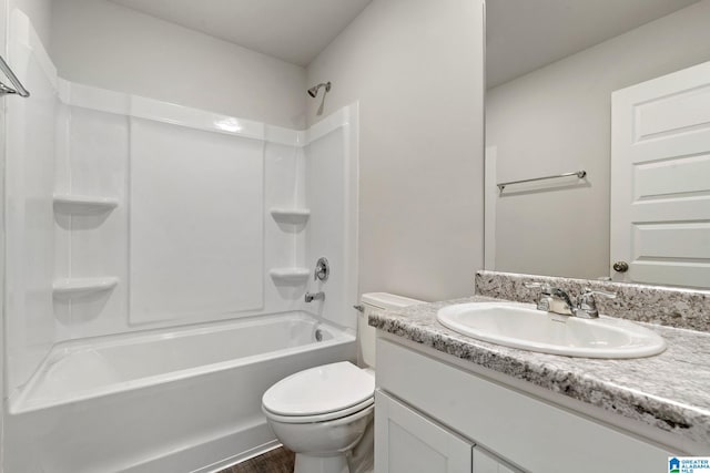 full bathroom featuring vanity, shower / bathtub combination, and toilet