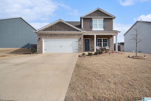 craftsman-style home featuring a porch and a garage