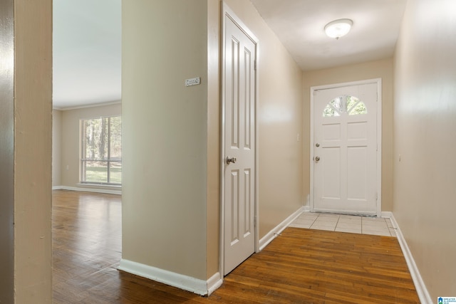 doorway to outside featuring wood-type flooring