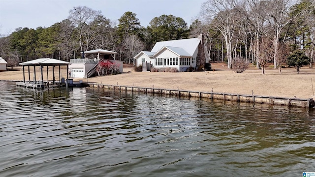 dock area featuring a water view