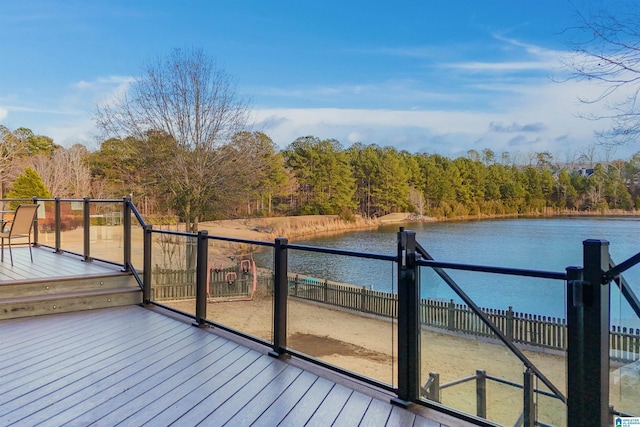 wooden deck with a water view