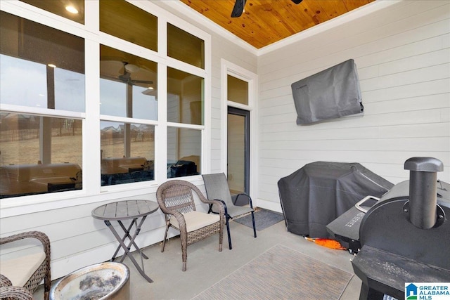 view of patio featuring ceiling fan and area for grilling