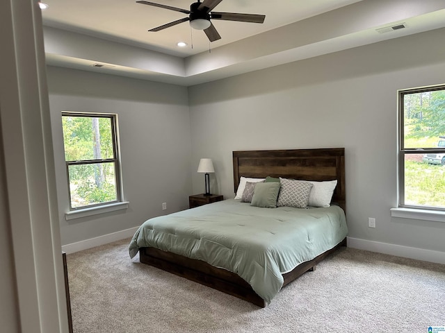 bedroom featuring ceiling fan and carpet floors