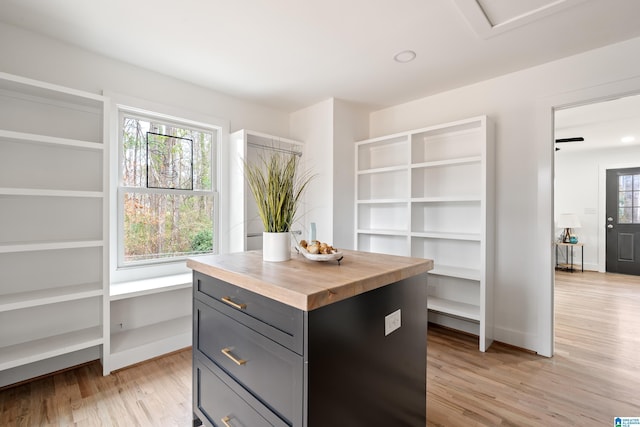 walk in closet with light hardwood / wood-style flooring