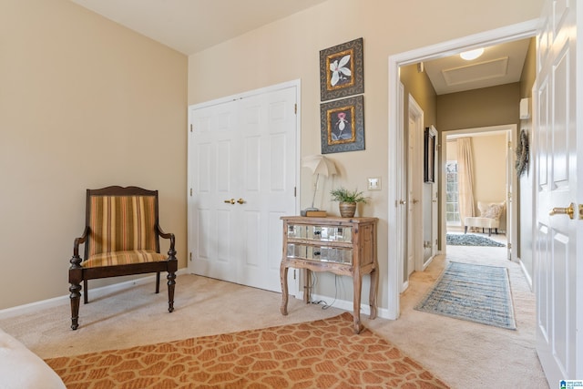 sitting room featuring carpet