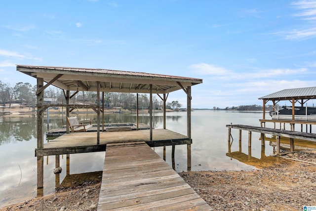 dock area with a water view