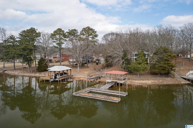 dock area featuring a water view