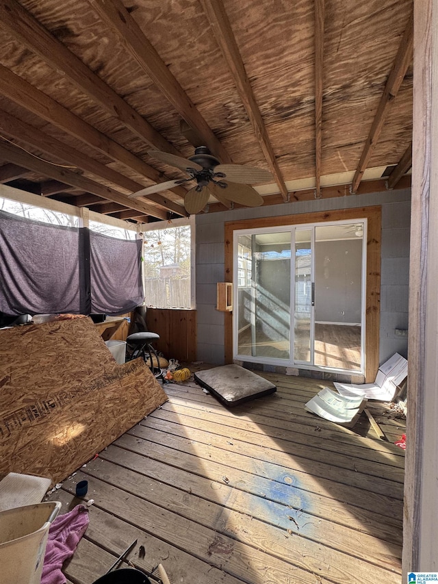 wooden terrace with ceiling fan