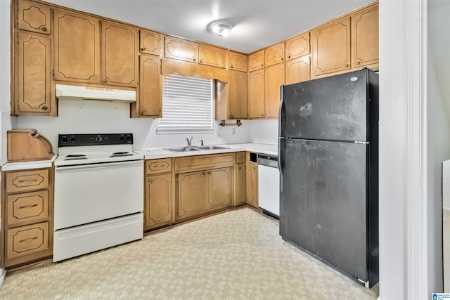 kitchen featuring white appliances and sink