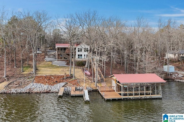 dock area with a water view