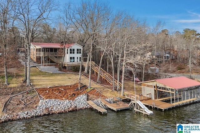 view of dock featuring a water view