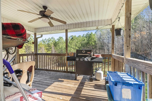 wooden deck with ceiling fan