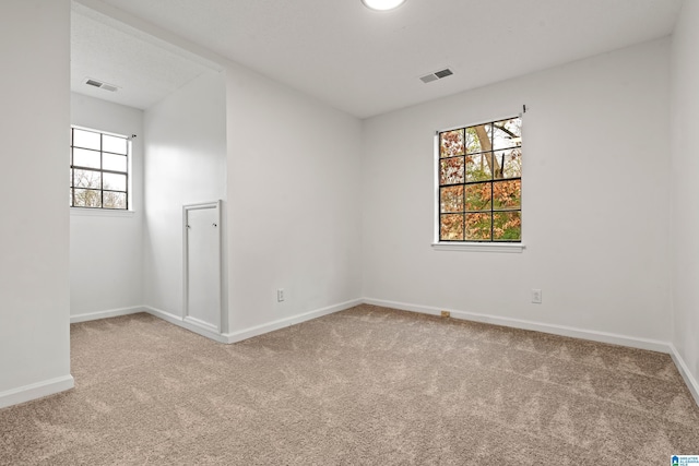 unfurnished room featuring light colored carpet