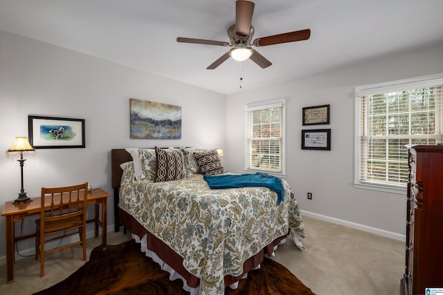 bedroom featuring carpet flooring and ceiling fan