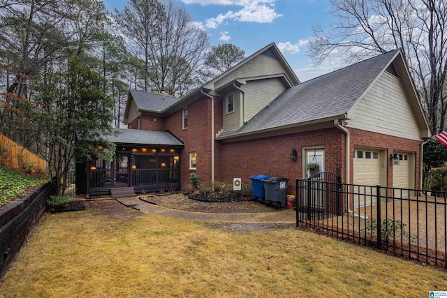 view of property exterior featuring a garage and a lawn