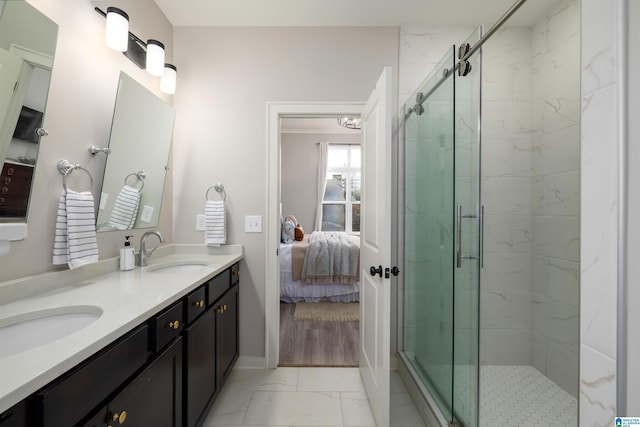 bathroom featuring vanity and walk in shower