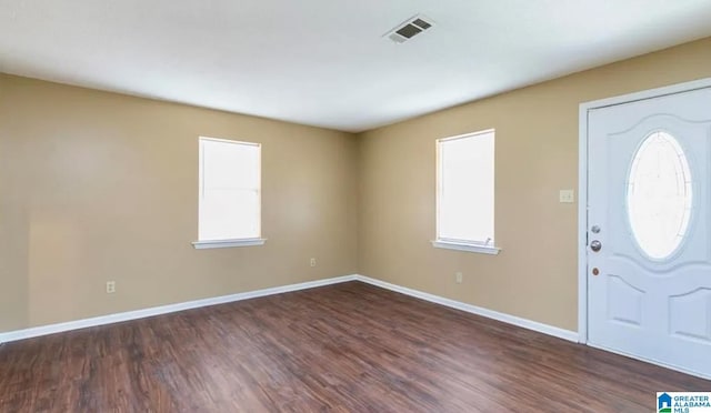 foyer entrance with a healthy amount of sunlight and dark hardwood / wood-style floors