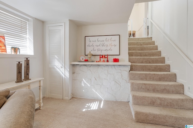 stairs featuring carpet