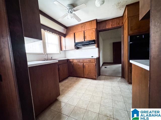 kitchen with ceiling fan and sink