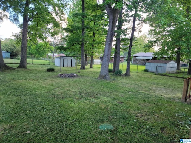 view of yard featuring a shed