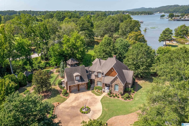 aerial view featuring a water view