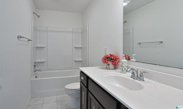 full bathroom featuring vanity, toilet, and bathing tub / shower combination