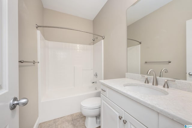 full bathroom with vanity, toilet, tile patterned flooring, and shower / bathing tub combination