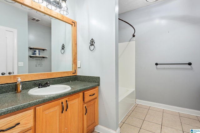 bathroom featuring vanity, tile patterned floors, and shower / washtub combination