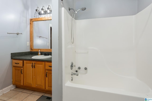 bathroom featuring vanity, tile patterned floors, and shower / bathtub combination