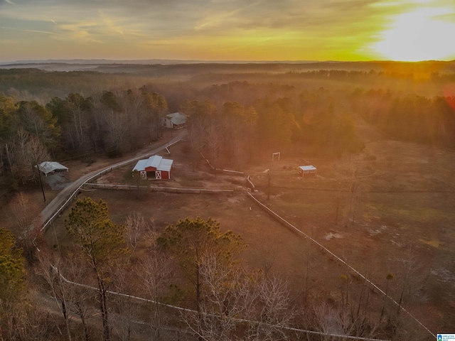 view of aerial view at dusk