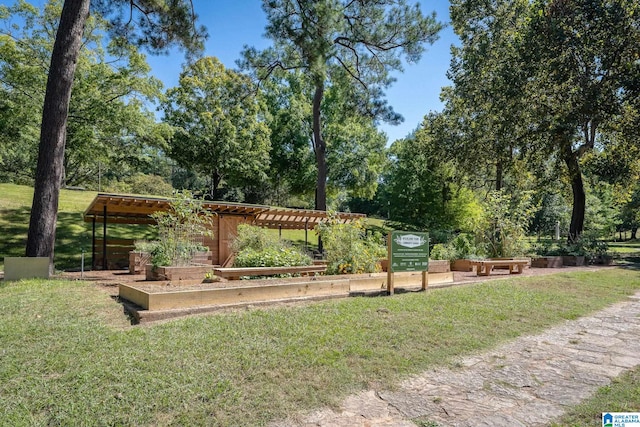 view of property's community featuring a lawn