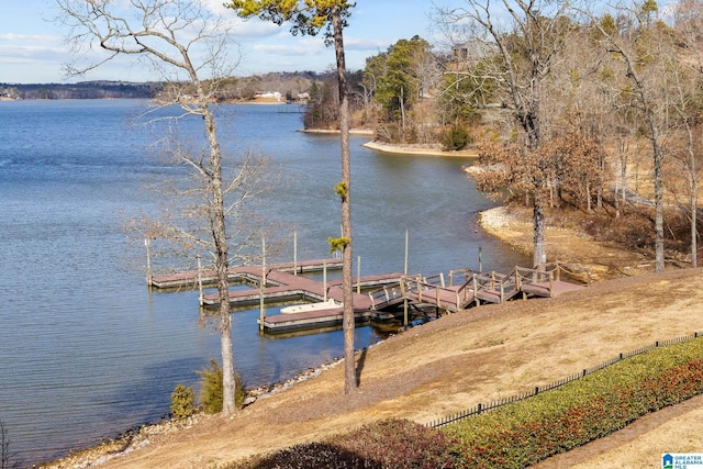 view of dock featuring a water view