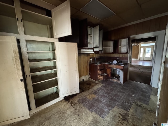 kitchen with wooden walls