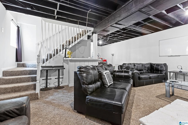 living room featuring carpet floors