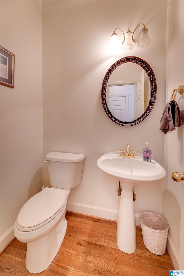 bathroom featuring wood-type flooring and toilet