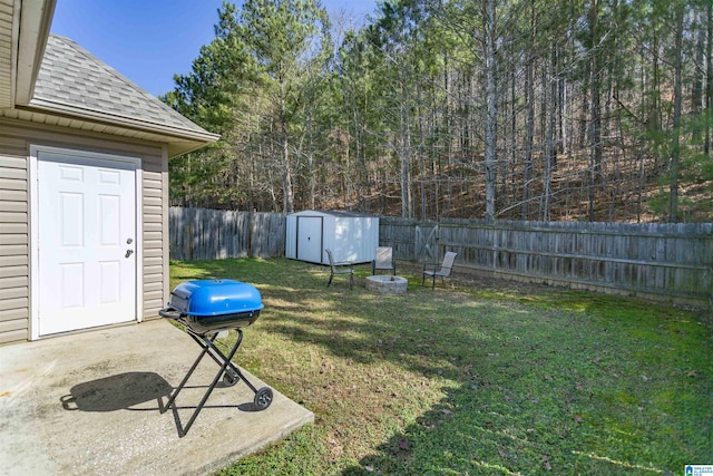 view of yard featuring a storage unit